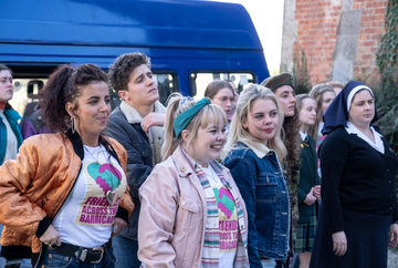 derry girls s2 nicola coughlan as clare erin saoirse monica jackson as erin orla louisa clare harland as orla sister michael siobhan mcsweeney as sister michael