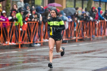 brookline, ma   april 16  desiree linden approaches the 24 mile marker of the 2018 boston marathon on april 16, 2018 in brookline, massachusetts linden became the first american winner since 1985 with an unofficial time of 23954 photo by scott eisengetty images