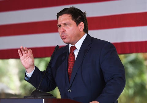 geneva, united states   20220824 florida gov ron desantis speaks to supporters at a campaign stop on the keep florida free tour at the horsepower ranch in geneva desantis faces former florida gov charlie crist for the general election for florida governor in november photo by paul hennessysopa imageslightrocket via getty images