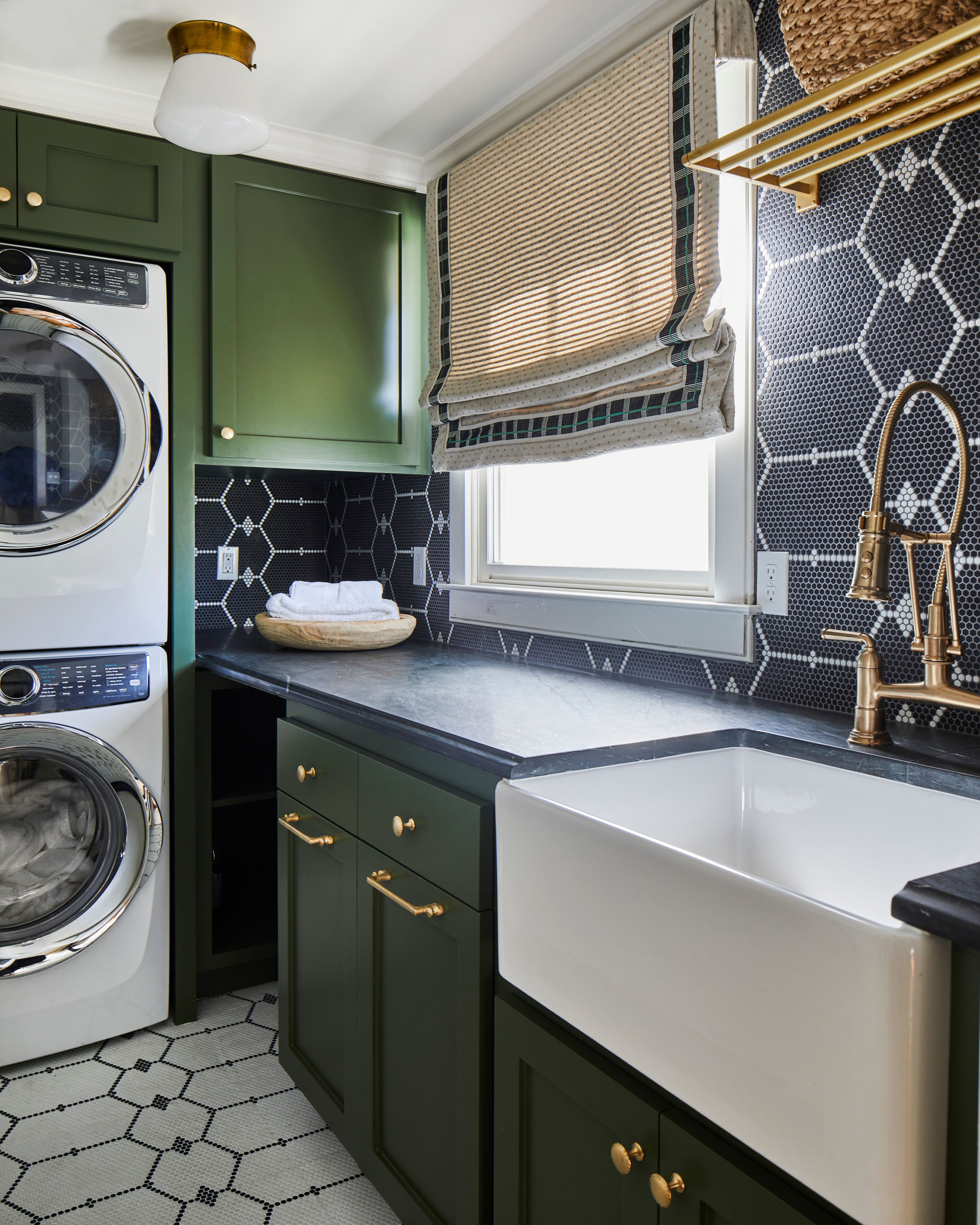 laundry room shelving in green themes