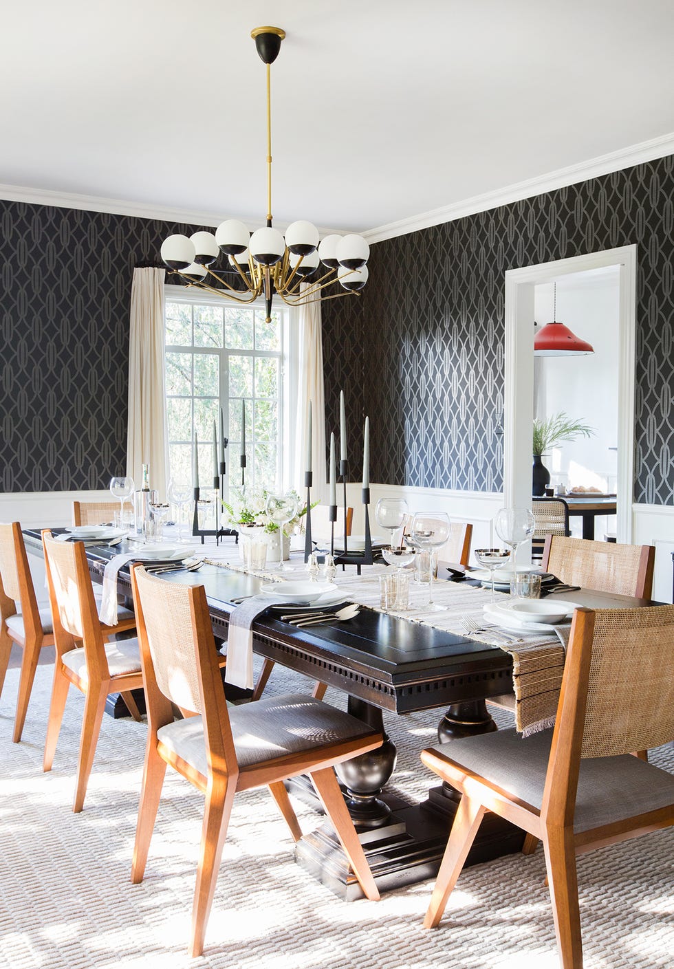 dining room with white wainscoting