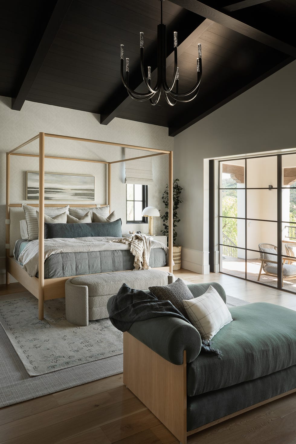 a moody coastal bedroom