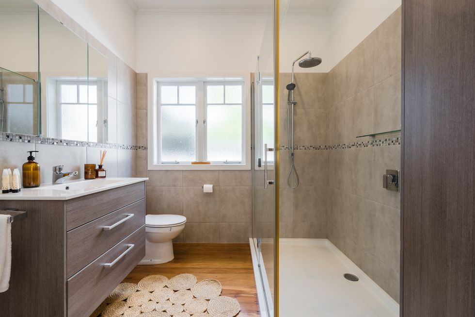designed bathroom in modern home.