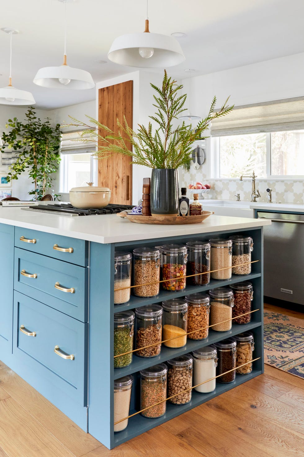 food storage canisters in kitchen island