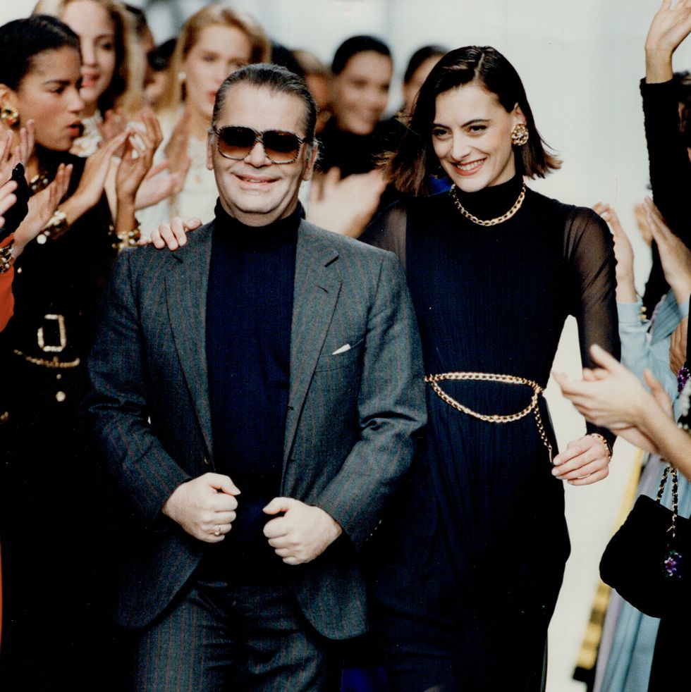Designer Karl Lagerfeld with chanel house model Ines de La Fressarge