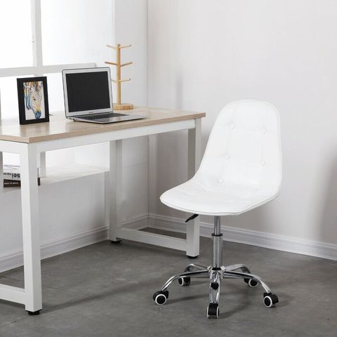 This is a white leather-look desk chair on a swivel wheel silver base. It is available in many colours.
