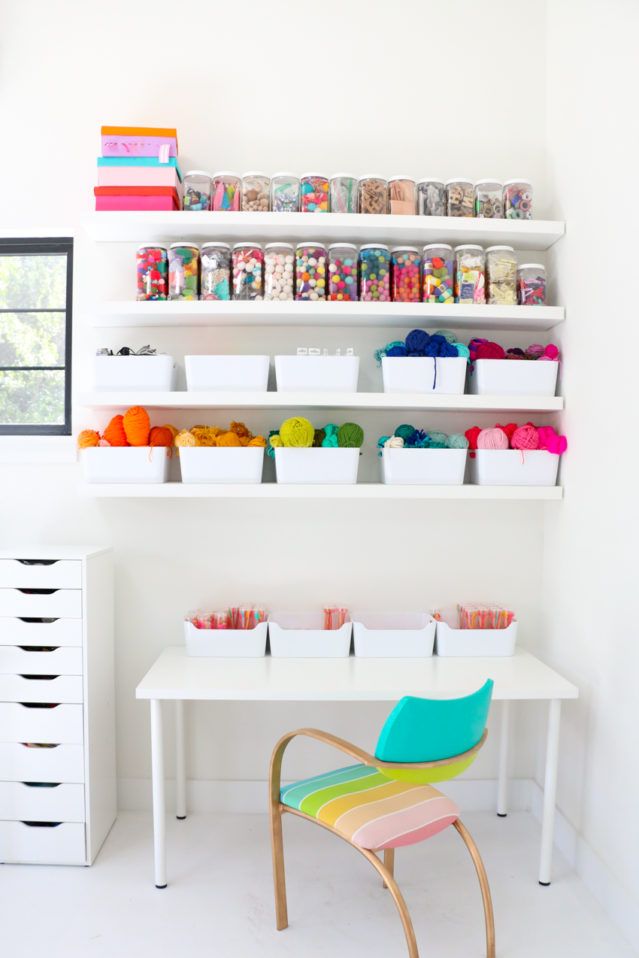 desk organization ideas - colored shelves
