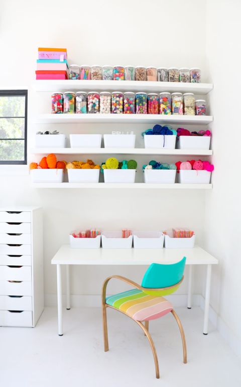 desk organization ideas - colored shelves