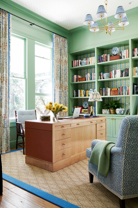 desk with storage in a green ofice