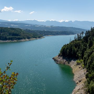 drought in italy: low level of the santa giustina lake (lago di santa giustina)