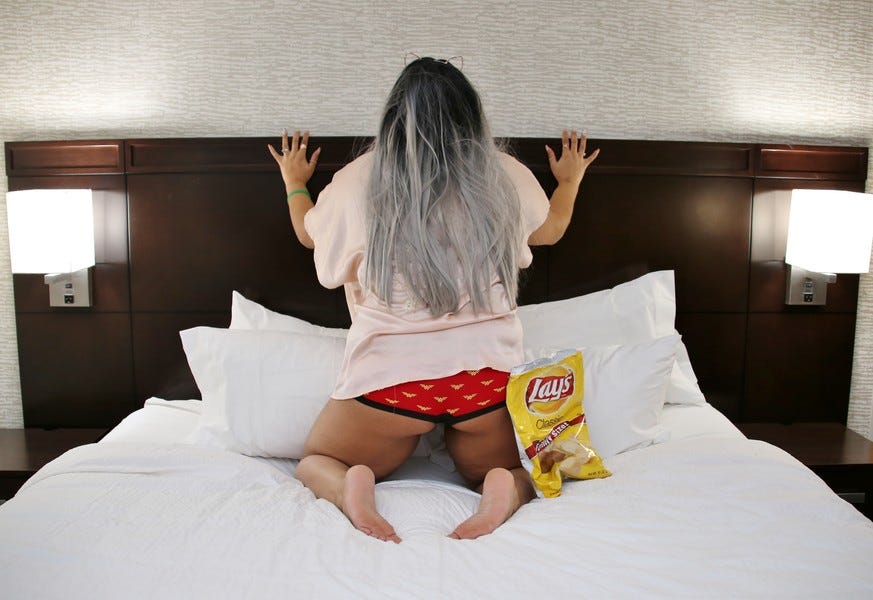 Bed, Leg, Room, Long hair, Furniture, Bedroom, Mouth, Human body, Finger, Thigh, 