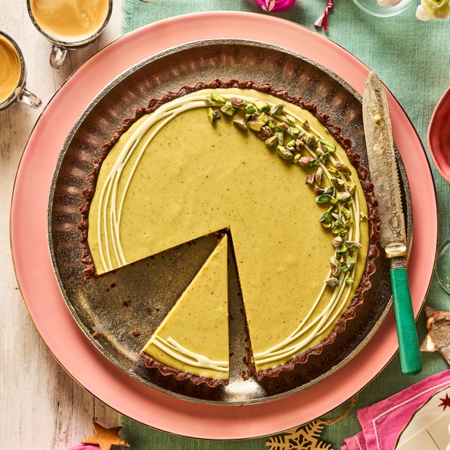 pistachio, cardamom and white chocolate tart