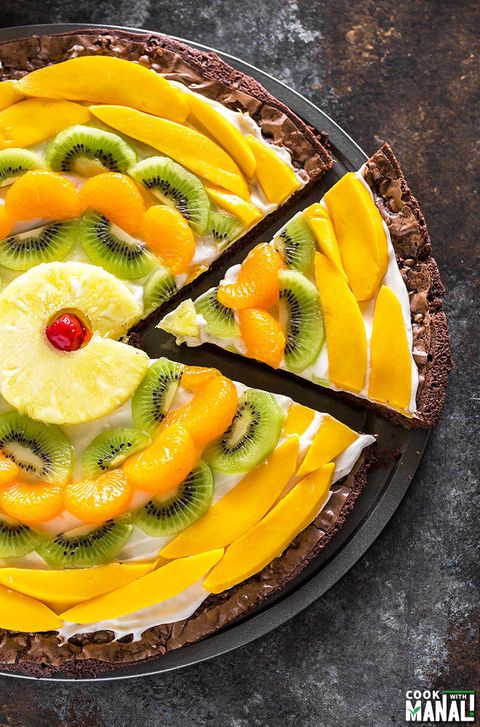 tropical fruit brownie pizza