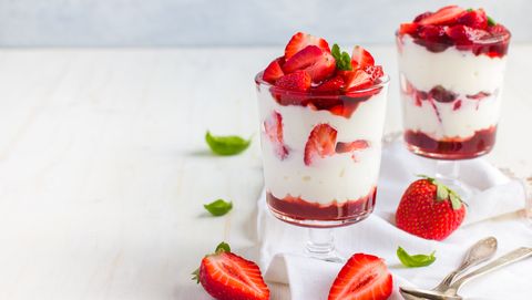 dessert with fresh strawberry, cream cheese and strawberry jam