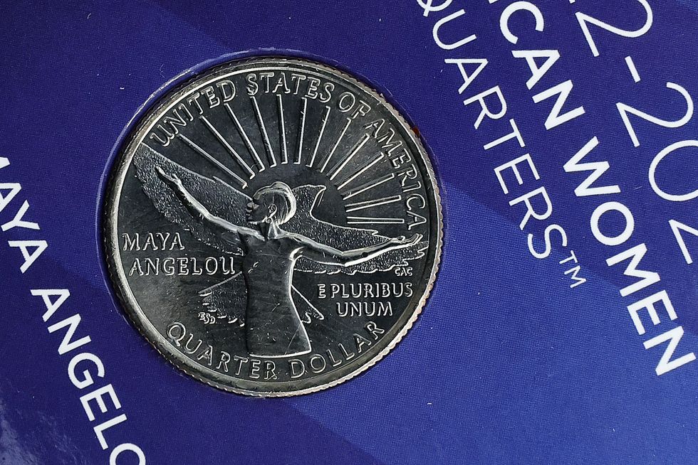 a quarter dollar coin depicting maya angelou