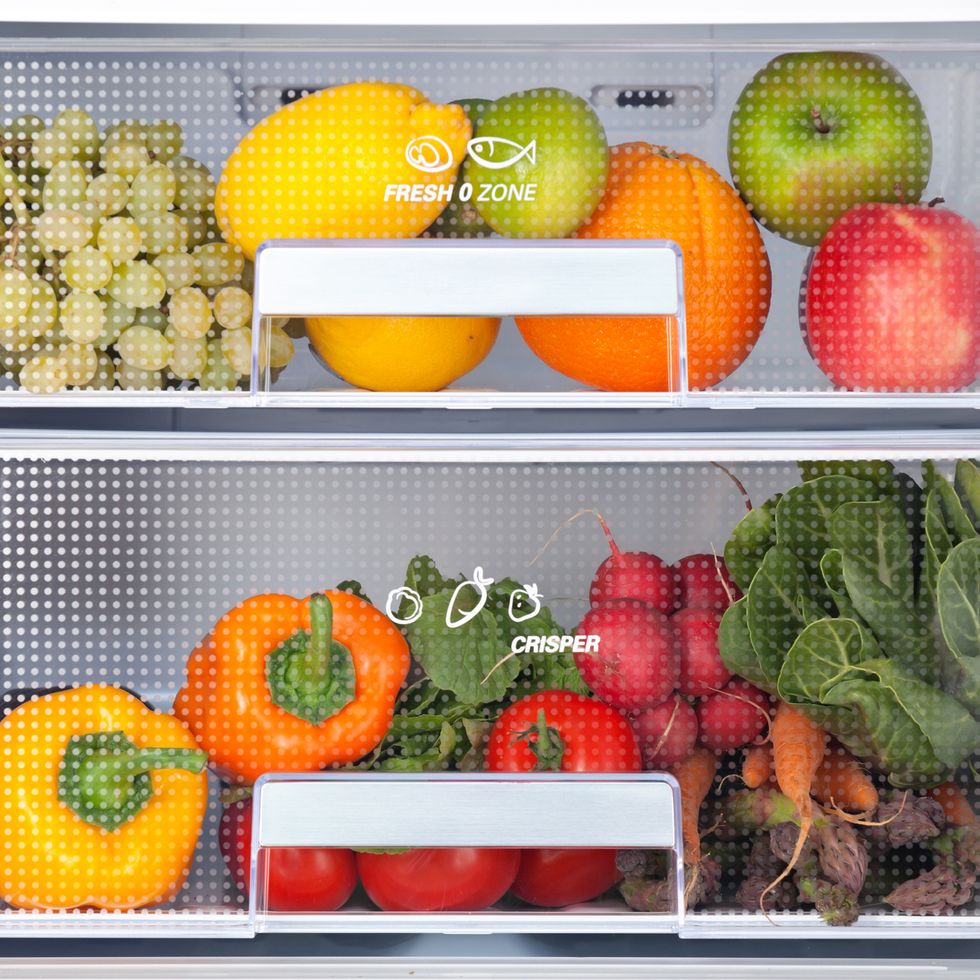 detail of fridge with fresh food