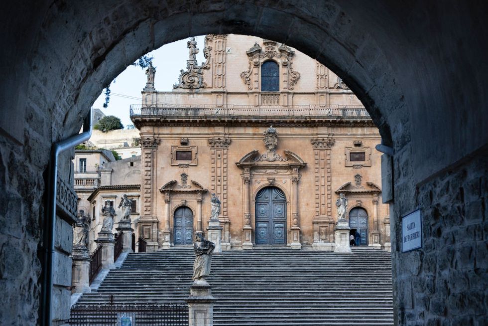 a detail view of the cathedral of san giorgio in modica