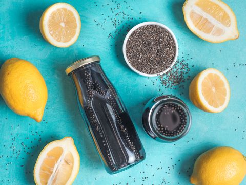 Detox activated charcoal black chia lemon water