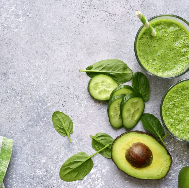 detox smoothies from green vegetables  cucumber, avocado, baby spinach and apple