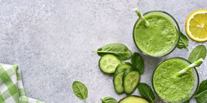detox smoothies from green vegetables  cucumber, avocado, baby spinach and apple