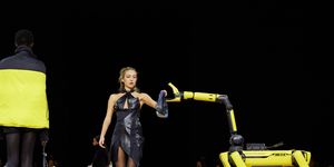 paris, france march 03 editorial use only for non editorial use please seek approval from fashion house lila grace moss walks the runway with a robot during the coperni womenswear fall winter 2023 2024 show as part of paris fashion week on march 03, 2023 in paris, france photo by peter whitegetty images