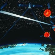 an artist's concept of a groundspace based hybrid laser weapon