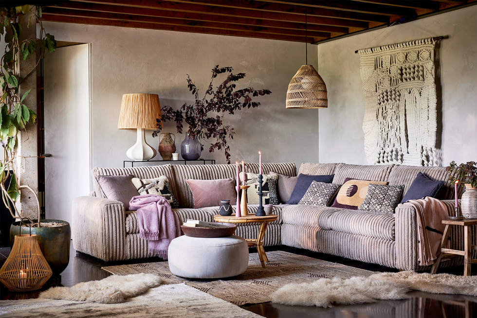 cosy purple sofa in room