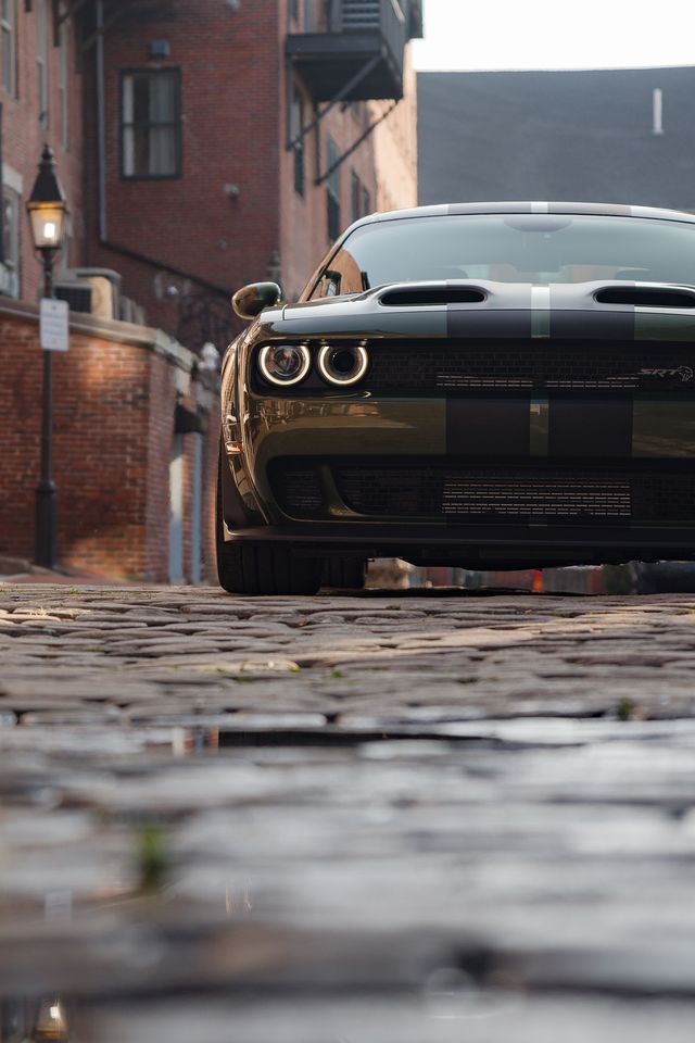 2022 dodge challenger srt hellcat widebody, shown here in f8 green with dual carbon stripes