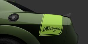 retro swinger rear fender graphics on the special edition 2023 dodge challenger scat pack swinger