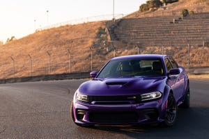 the 2023 dodge charger scat pack widebody, show in plum crazy dodge brand will celebrate its 2023 model lineup through a  number of new initiatives, including by bringing back three beloved heritage exterior colors b5 blue, plum crazy purple and sublime green one popular modern color, destroyer grey, also returns to the fold