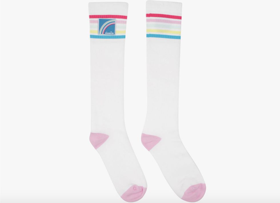 Sock, White, Pink, Product, Leg, Joint, Fashion accessory, Footwear, Ankle, Knee, 