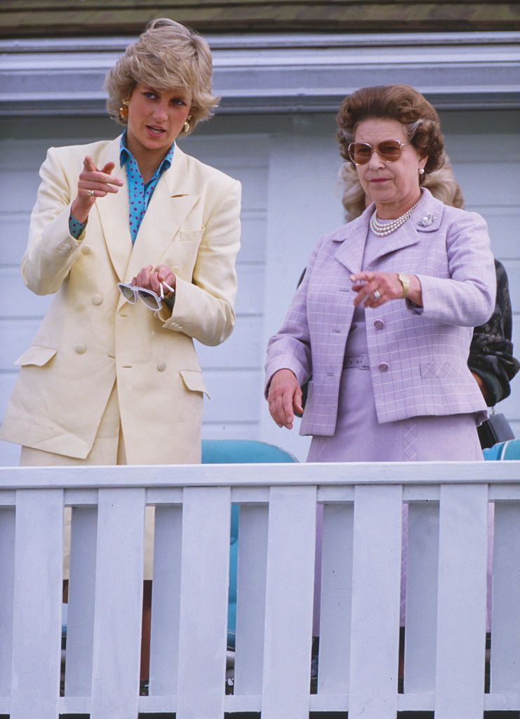 diana, princess of wales, at and queen elizabeth ii, watch polo at smiths lawn, queen, elizabeth