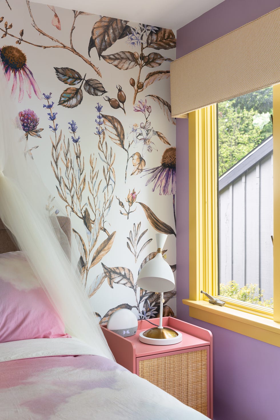 lavender and yellow bedroom