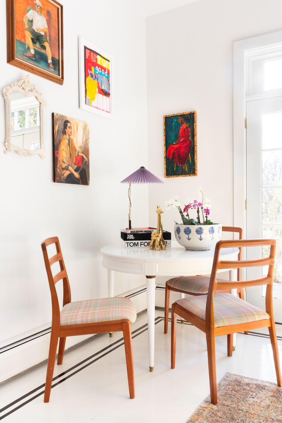 a dining table with chairs