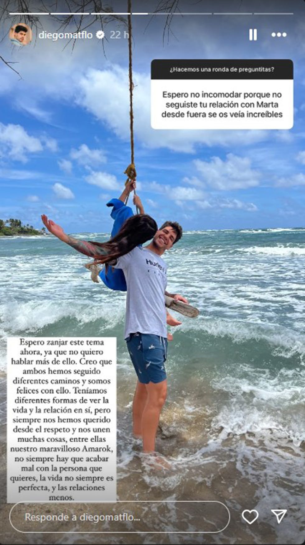 diego matamoros explica el motivo de su ruptura con marta riumbau en instagram