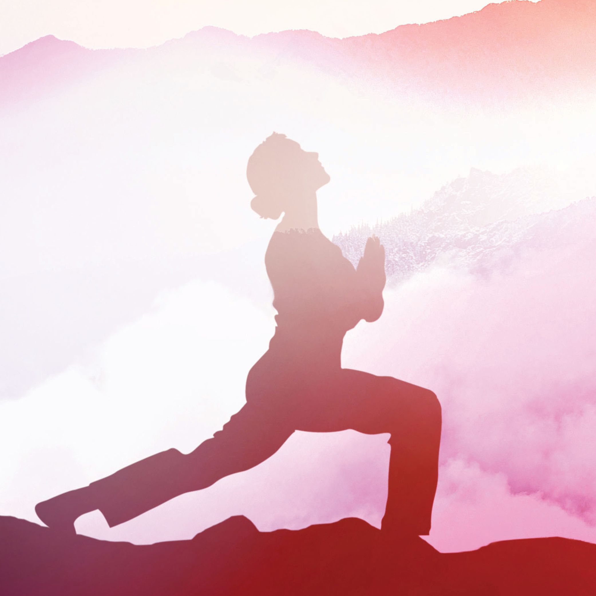 woman doing yoga pose with pink background