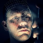 digital composite image of man against black background