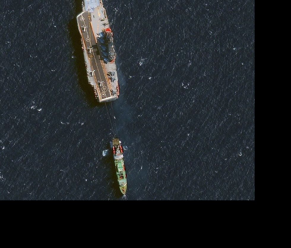 october 28, 2016 digitalglobe's satellite imagery of russia's aircraft carrier, admiral kuznetsov, in the alboran sea just off the coast of morocco, west of the straight of gilbraltar