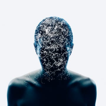 Digitally generated image connected nerve cells obscuring head and face digitally generated image connected nerve cells obscuring head and face