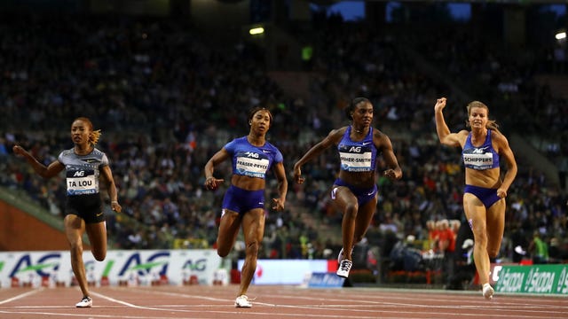 Carrera de velocidad de atletismo en la Diamond League de Bruselas 