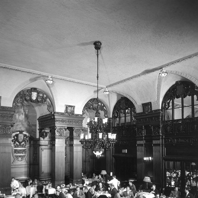 overhead view of the oak room at the plaza hotel, one of the hotel's dining rooms, new york, new york, 1946 the hotel was designed by architect henry janeway hardenbergh in 1909 photo by dmitri kesselthe life picture collectiongetty images