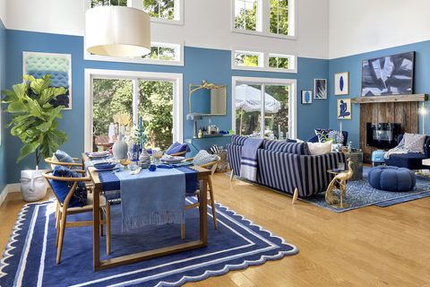 blue dining and living room