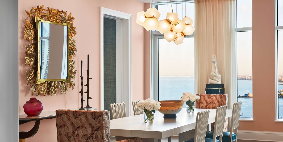 dining room with peach walls