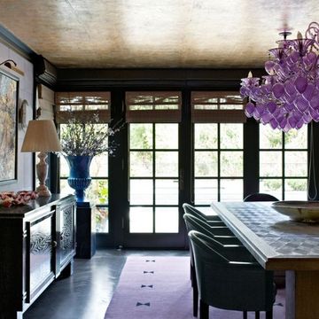 Room, Interior design, Dining room, Property, Furniture, Building, Purple, House, Table, Ceiling, 