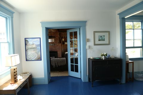 Room, Property, Blue, Building, House, Furniture, Interior design, Floor, Architecture, Hardwood, 