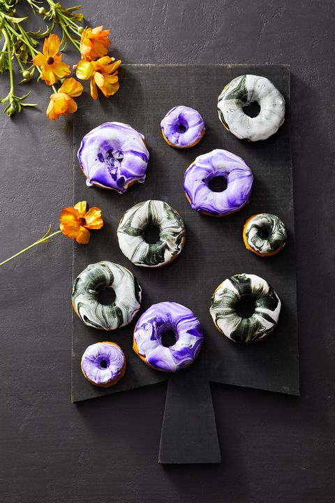 dip dyed purple and black donuts