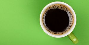 Directly Above Shot Of Black Coffee In Cup On Green Background