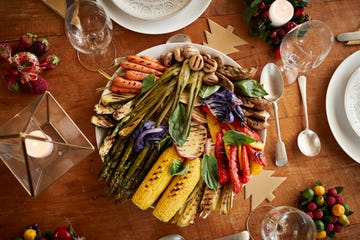 directly above shot of grilled vegetables in plate