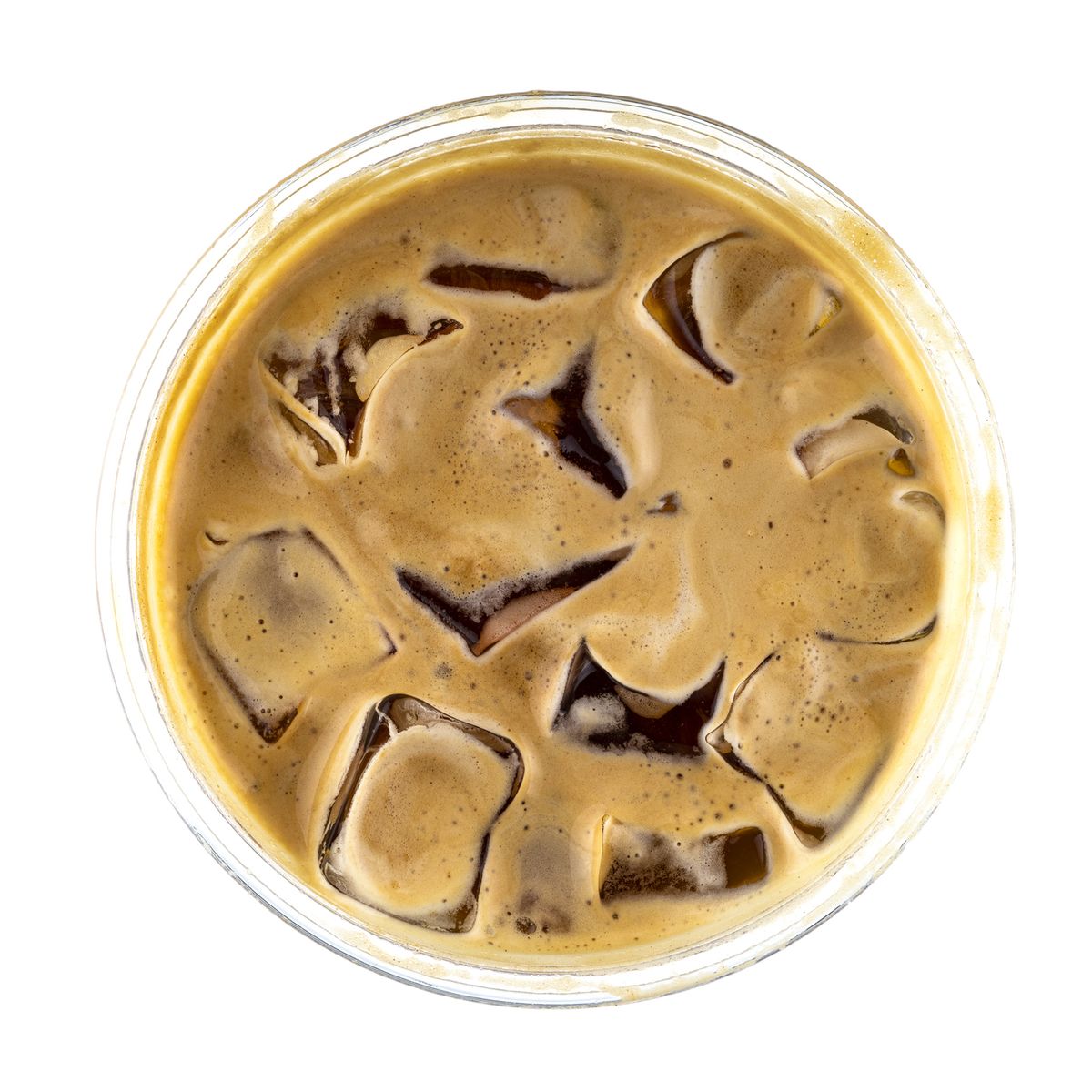 Directly Above Shot Of Iced Coffee Over White Background