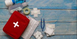 disaster preparedness medical kit displayed on table